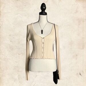 Kendall & Kylie Cream Ribbed Button-Up Top